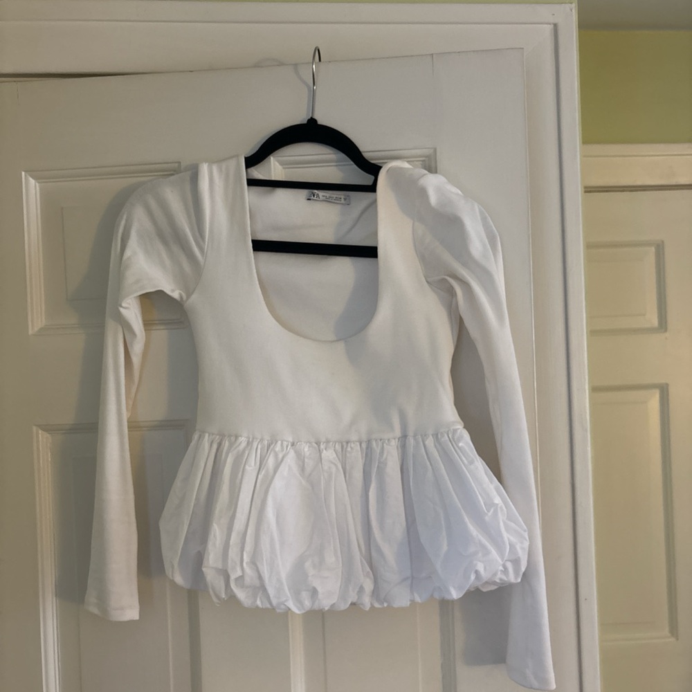 Zara White Puff Sleeve Blouse